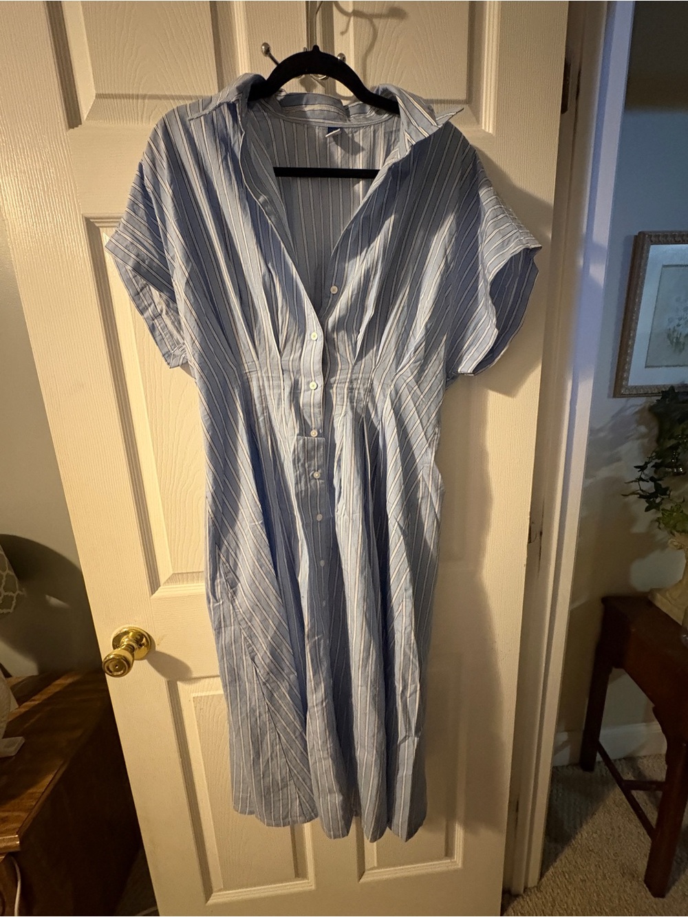 Old Navy Light Blue Striped Midi Shirt Dress